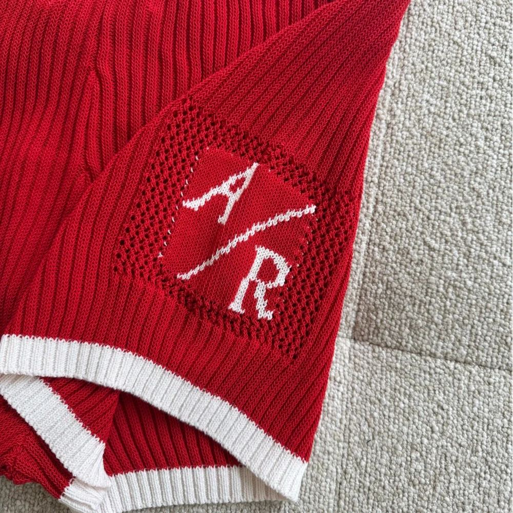 NWT Asta Resort Francie Belted Knit Shorts Red White Trim Size M